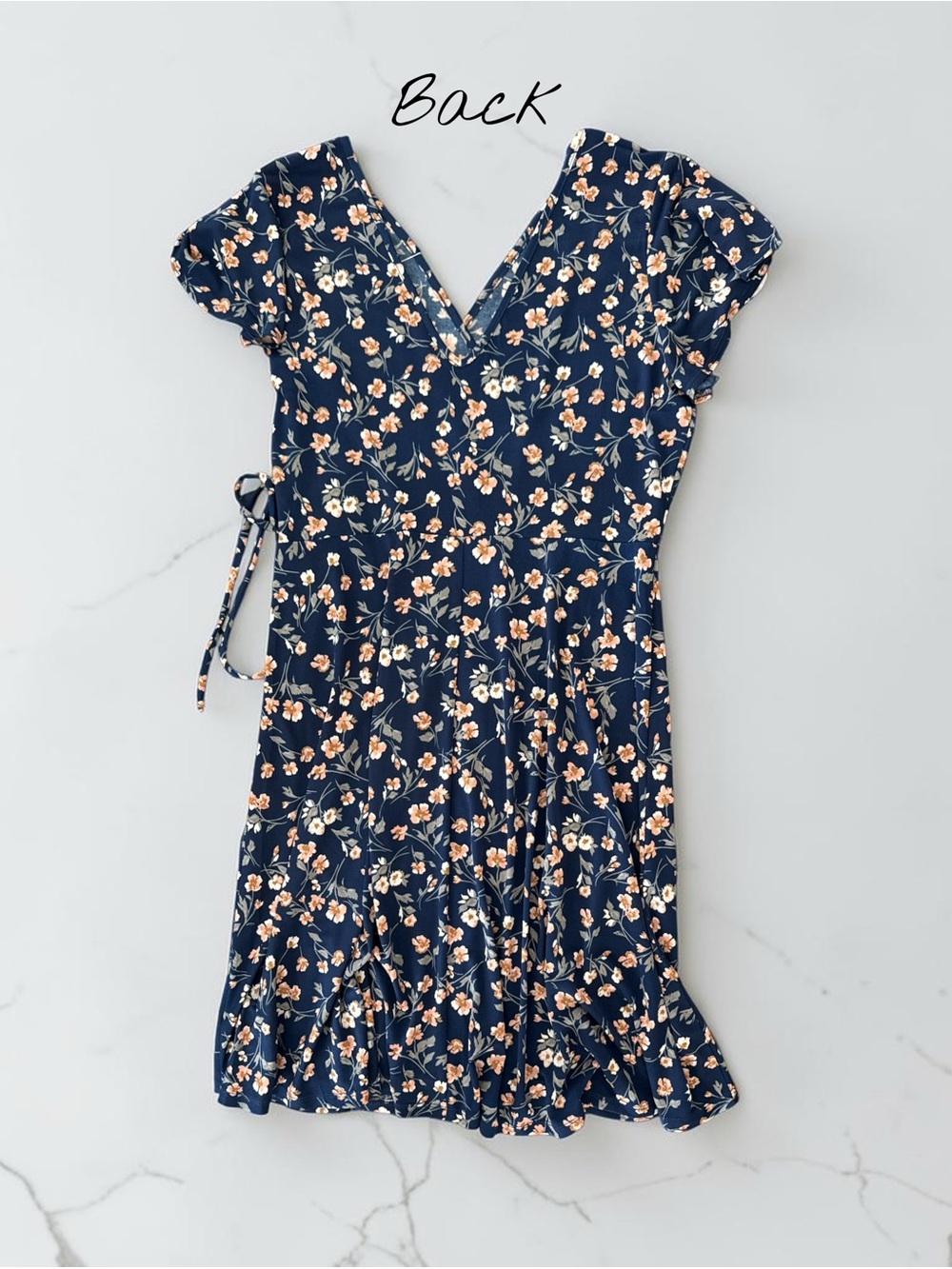 Kaileigh Kaela Faux Wrap Knit Dress - Navy & Peach Floral - Picture 3 of 9